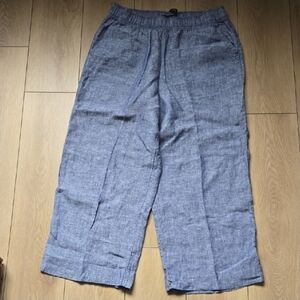 Tahari Essentials High Rise Wide Leg Blue Linen Pants Size L